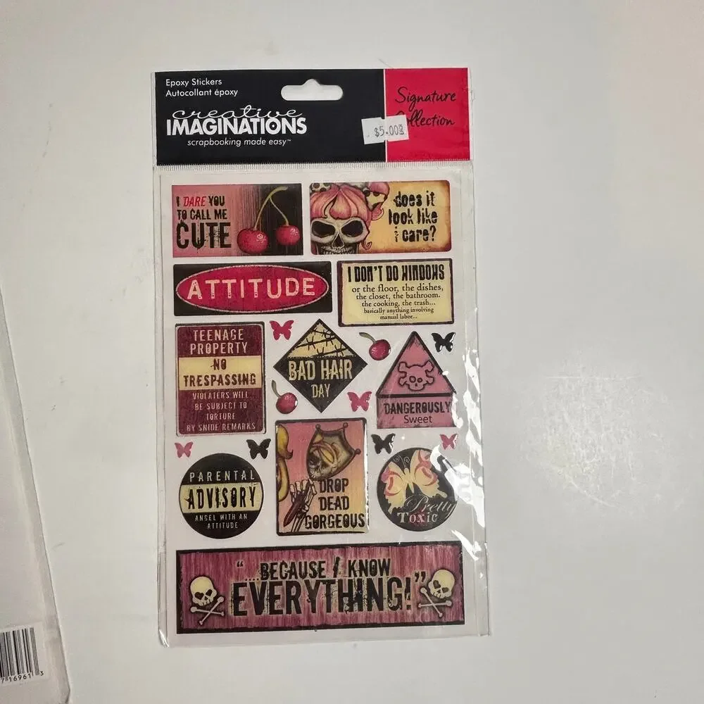 Creative Imaginations Epoxy Boy Girl Attitude Punk Goth Danger Stickers Journal